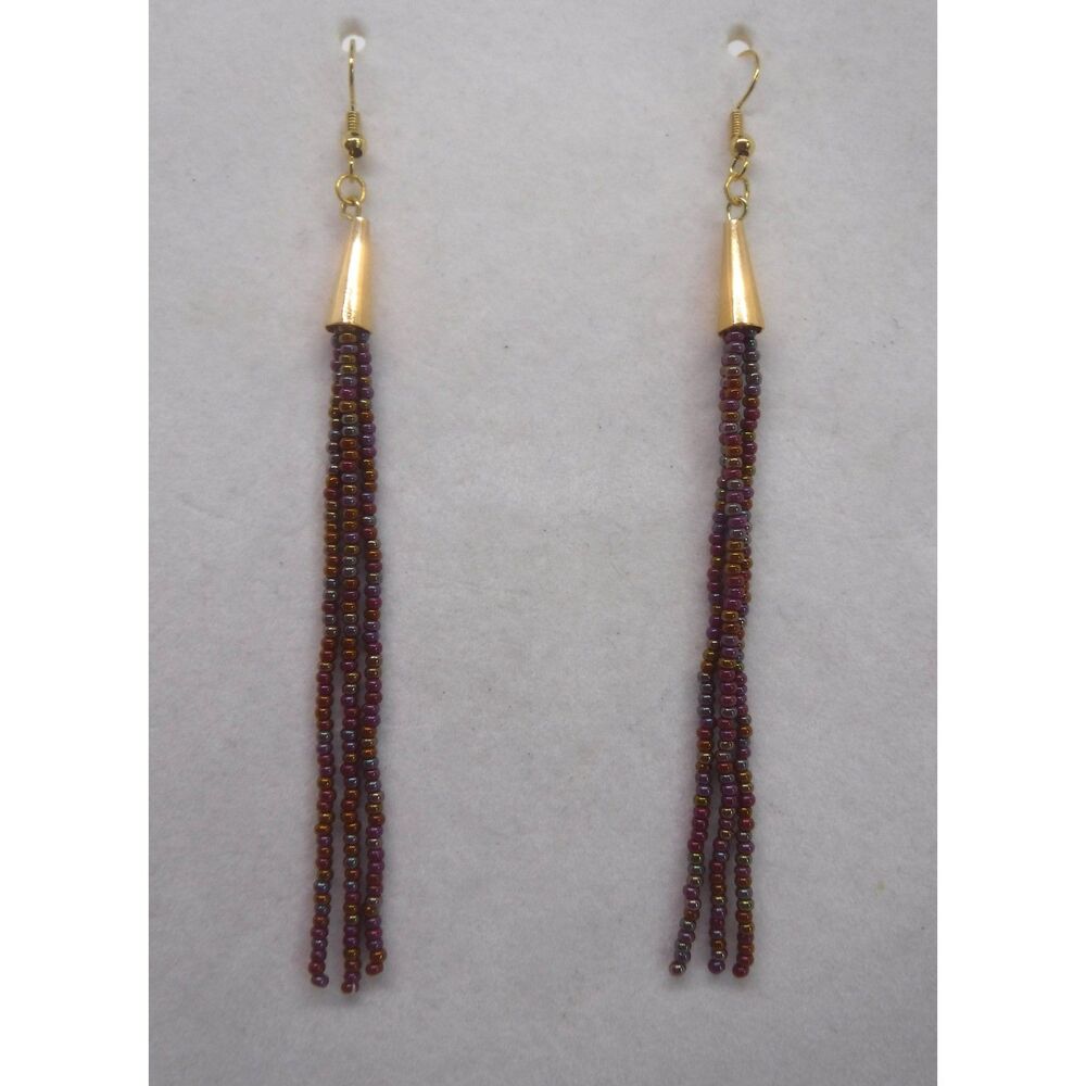 Earrings Beaded Gold w/ Multicolored Metallics